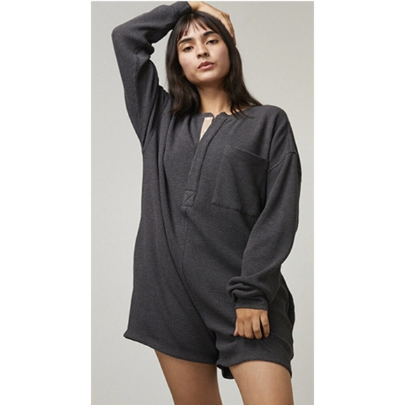 Lunya Restore Thermal Waffle Romper In Mercurial Grey Size XS